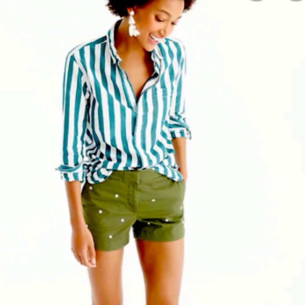 J.Crew Green Embroidered Daisy Shorts